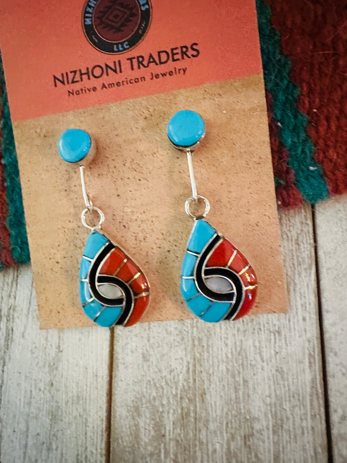 Handcrafted Multi Stone & Sterling Silver Inlay Dangle Earrings