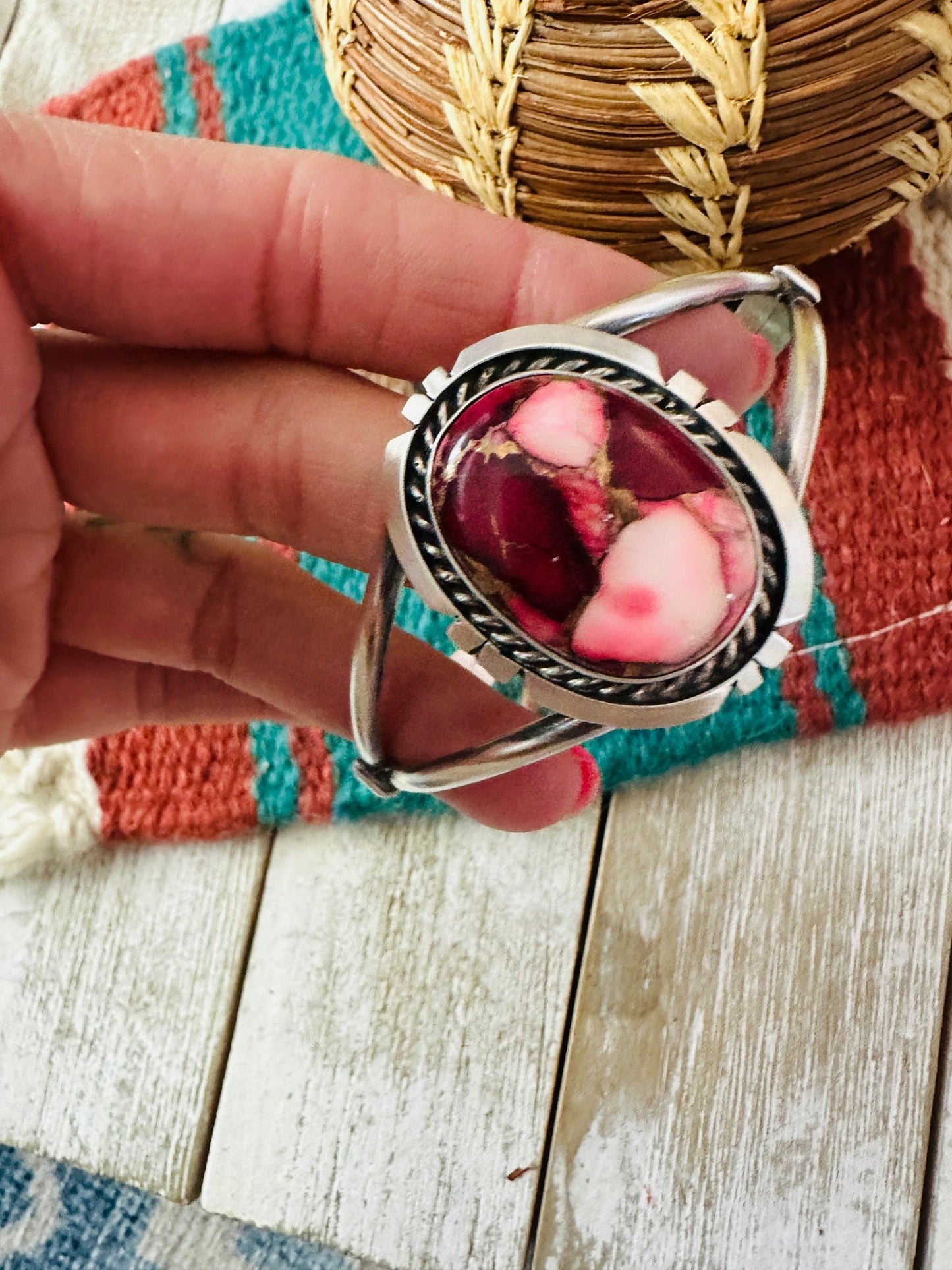 Handcrafted Sterling Silver & Rose Dahlia Cuff Bracelet