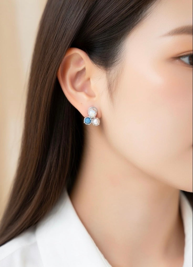 Bermuda Opal, Pearl & Turquoise Triple Stud Earrings