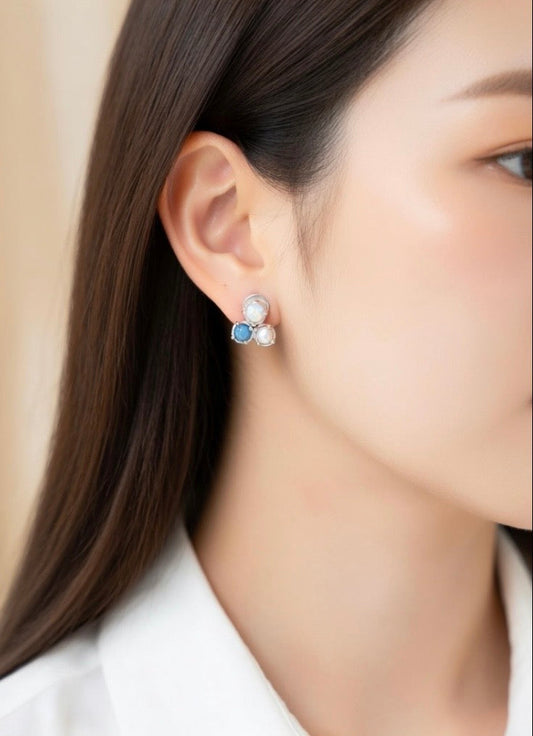 Bermuda Opal, Pearl & Turquoise Triple Stud Earrings
