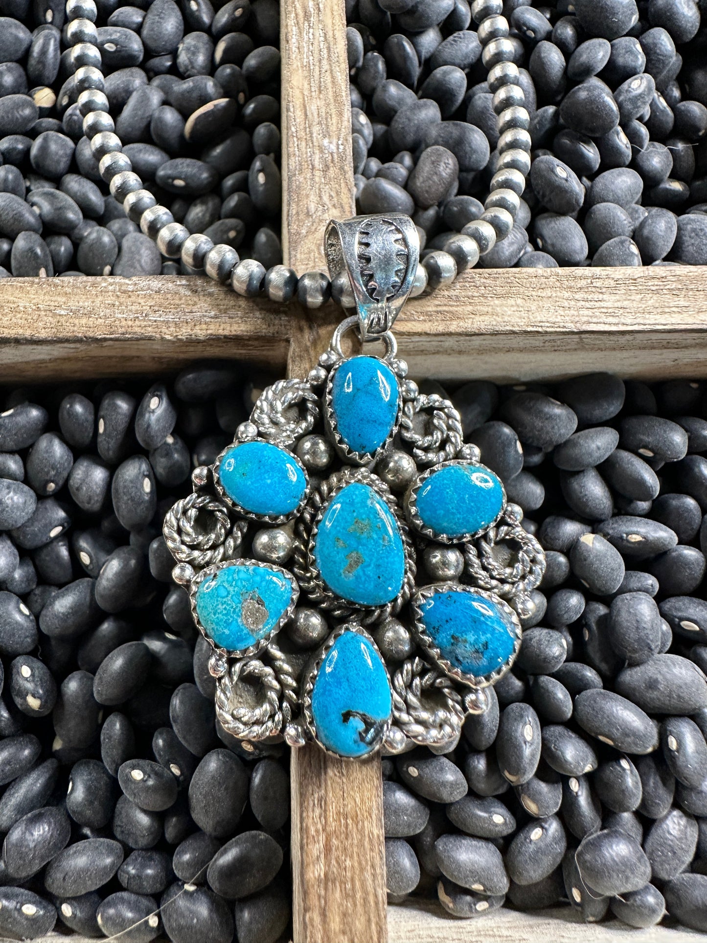 Handmade Sterling Silver & Turquoise Cluster Pendant