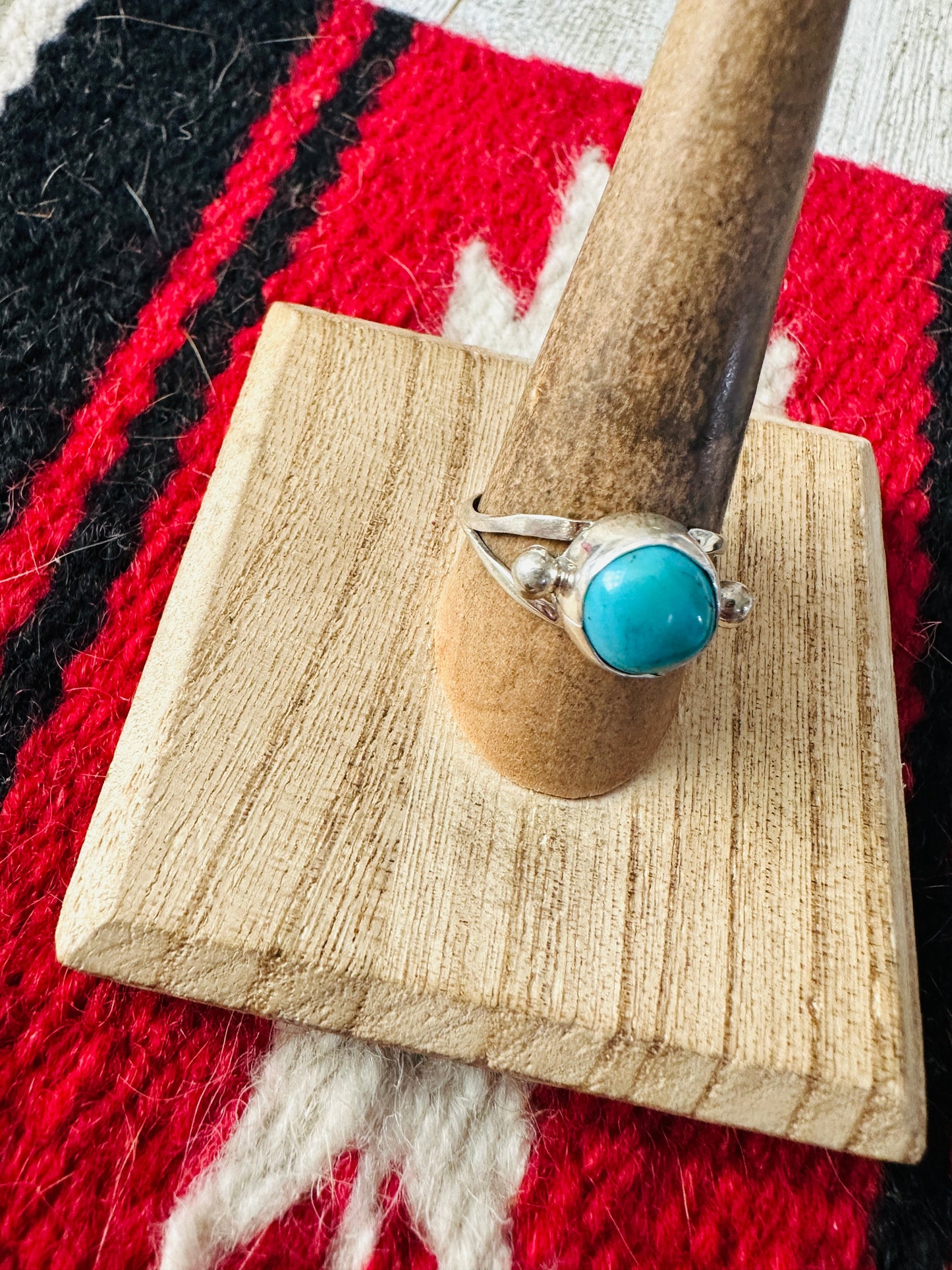 Handcrafted Sterling Silver & Turquoise Ring Size 9
