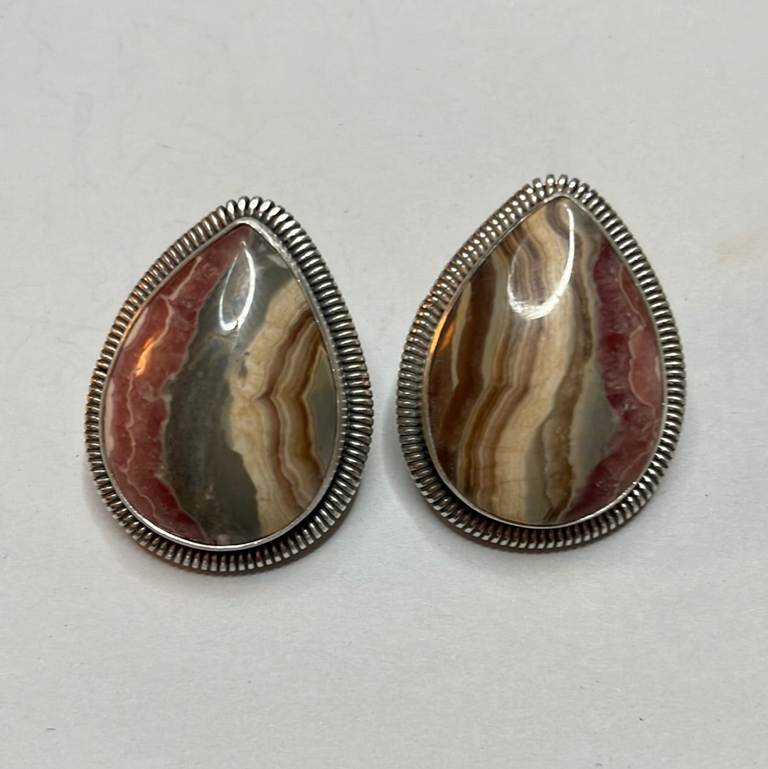 Navajo Sterling Silver & Rhodochrosite Stone Post Earrings