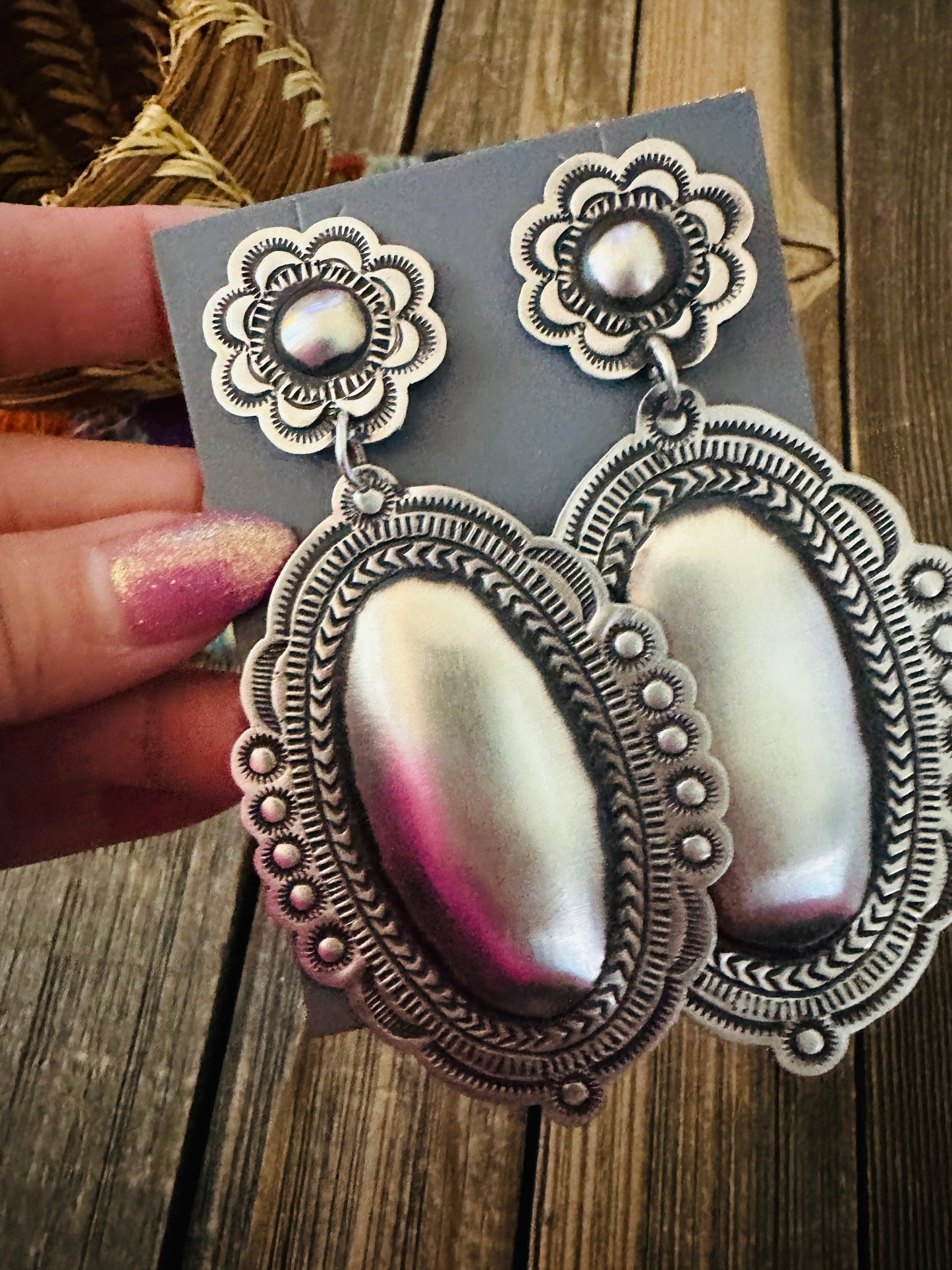 Handcrafted Sterling Silver Concho Dangle Earrings by Leander Tahe