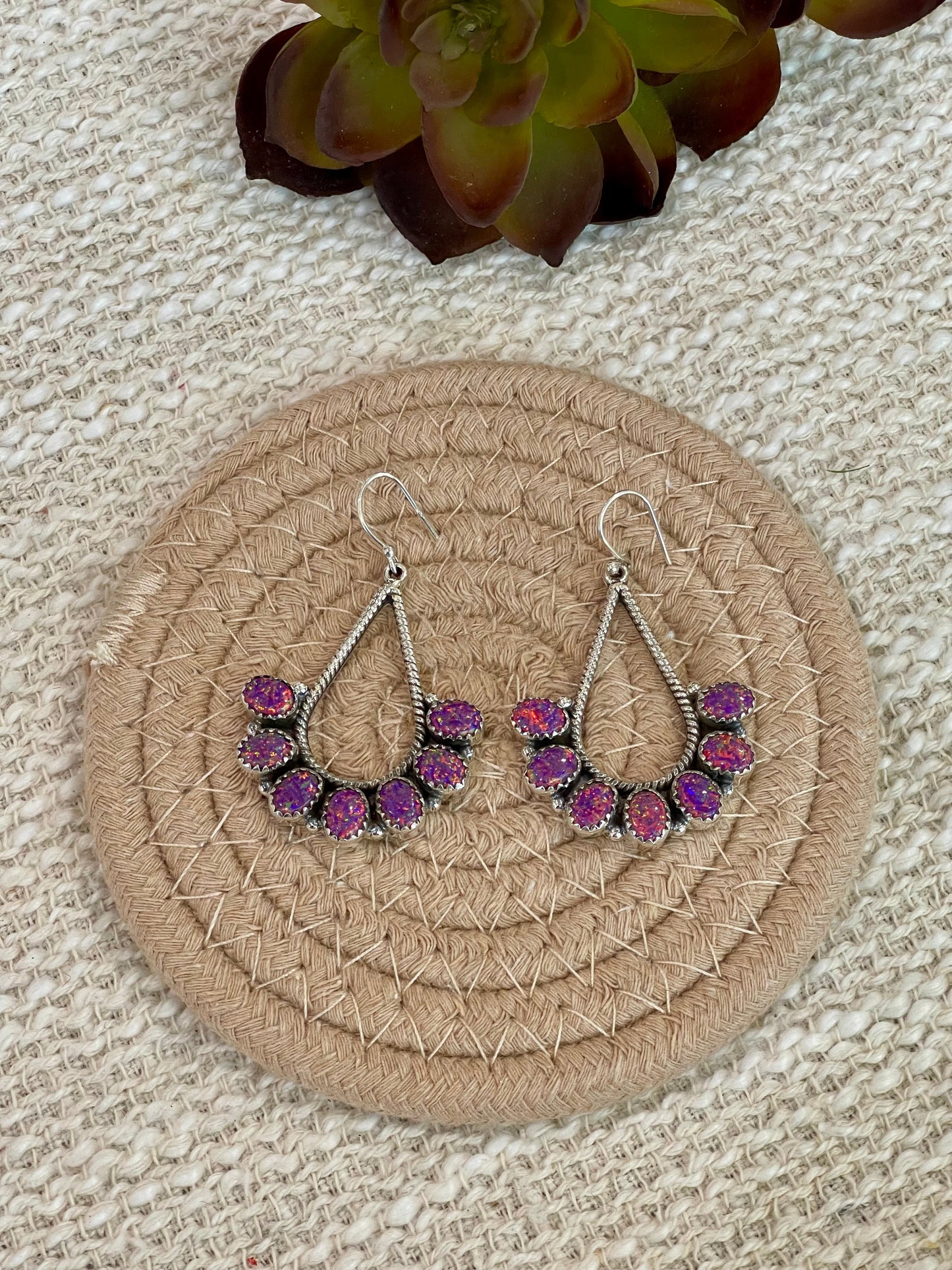 Handmade Pink Fire Opal & Sterling Silver Dangle Earrings
