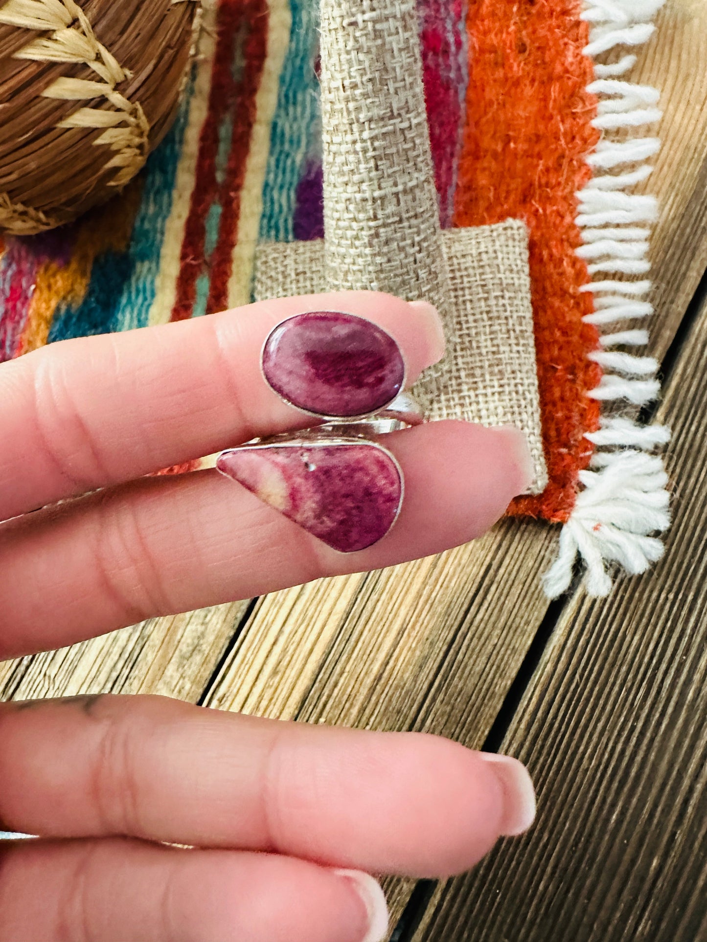Handcrafted Purple Spiny Oyster & Sterling Silver Adjustable Ring