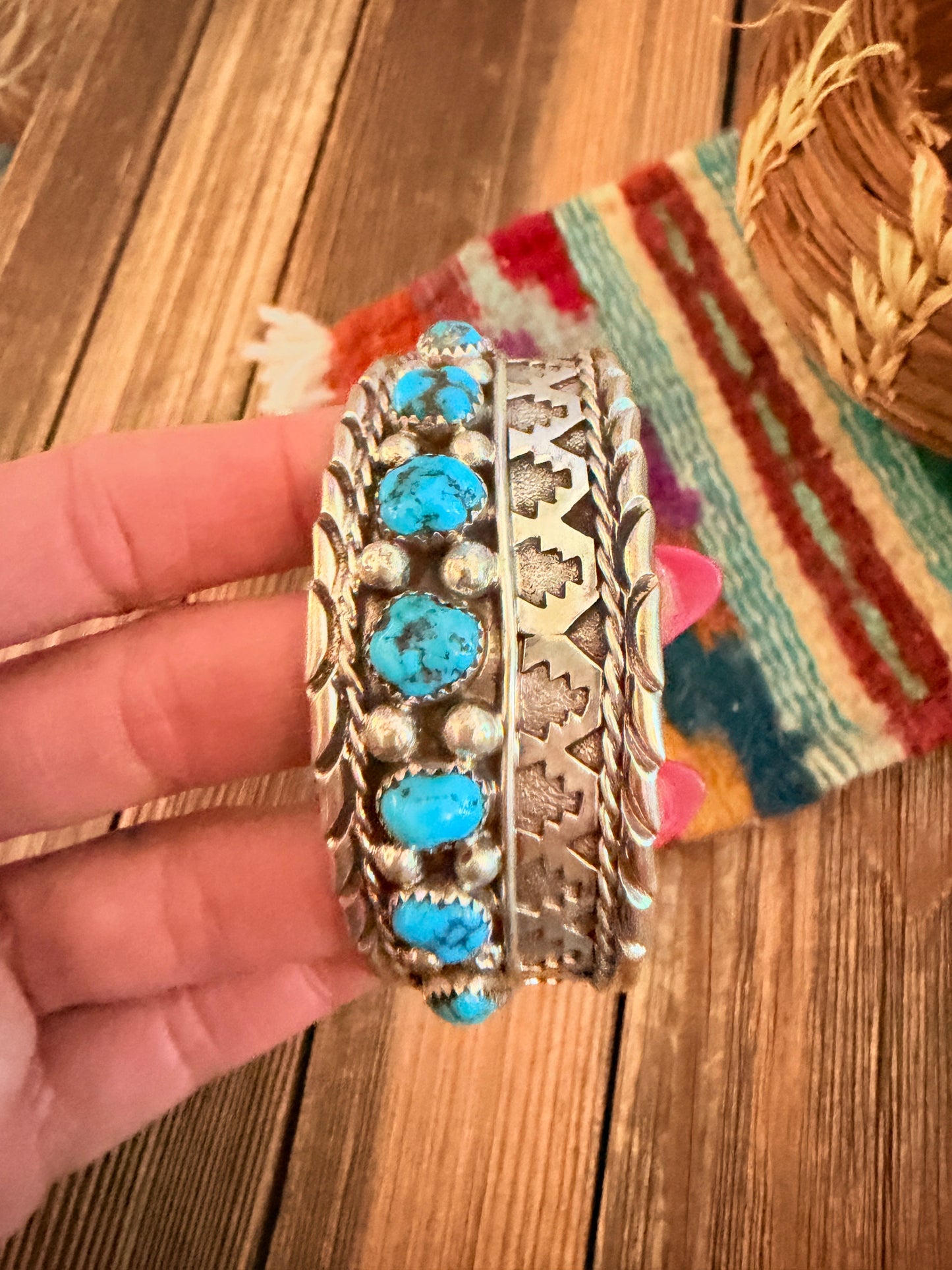 Handcrafted Kingman Turquoise & Sterling Silver Cuff Bracelet