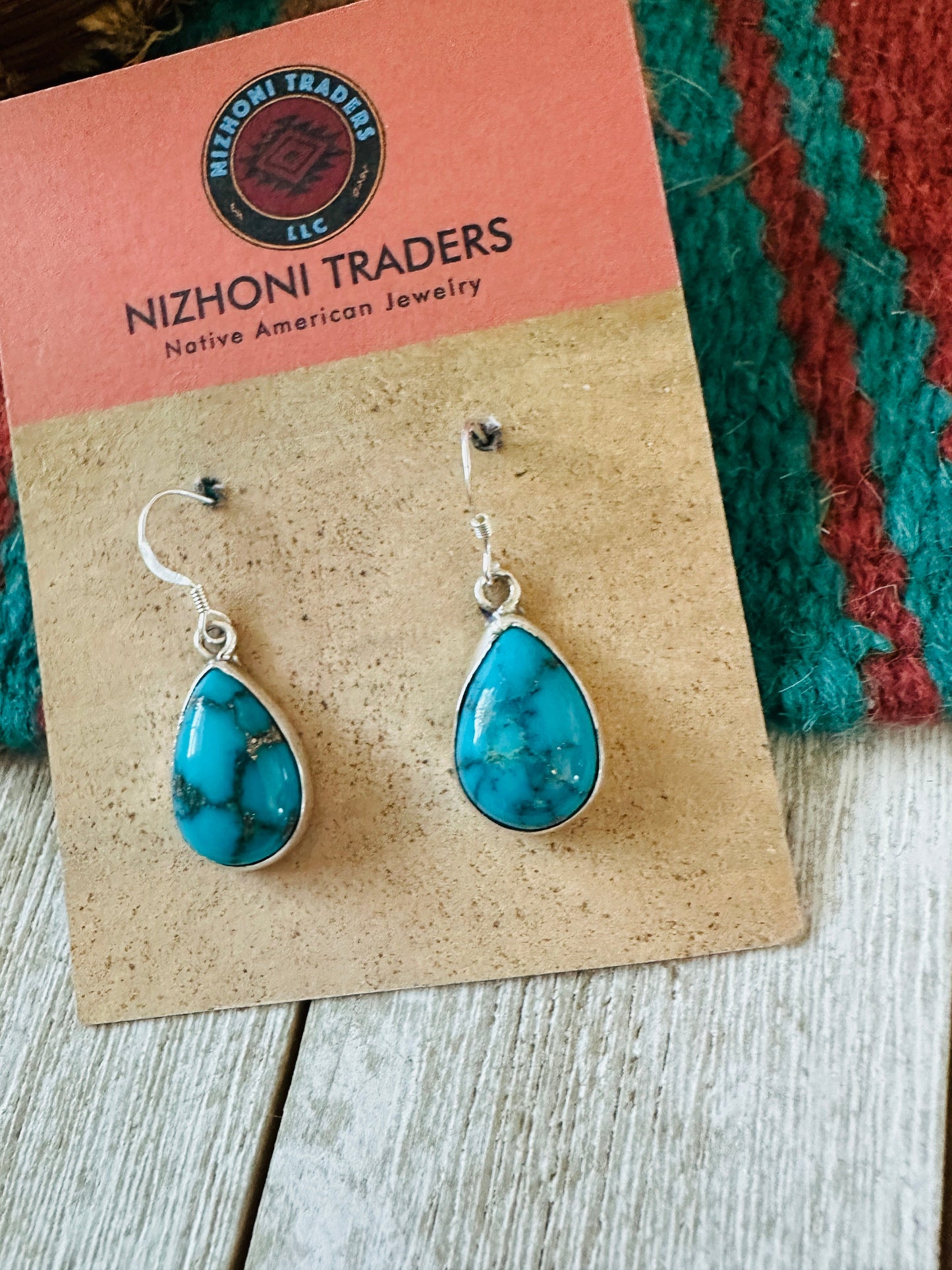 Handcrafted Turquoise & Sterling Silver Teardrop Dangle Earrings