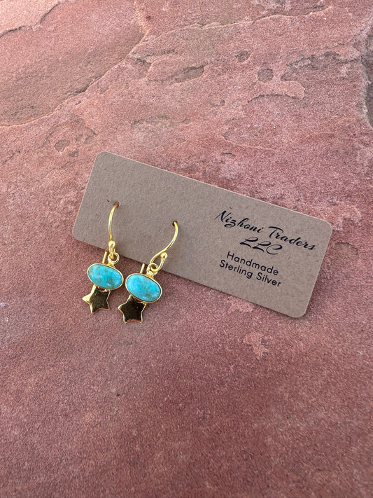 “The Golden Collection” Natural Turquoise Handmade 14k Gold Plated Star Earrings