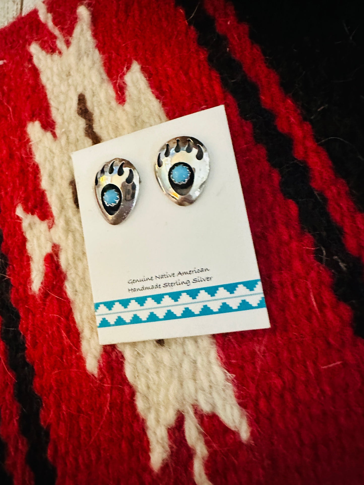 Handcrafted Sterling Silver And Turquoise Bear Paw Post Earrings
