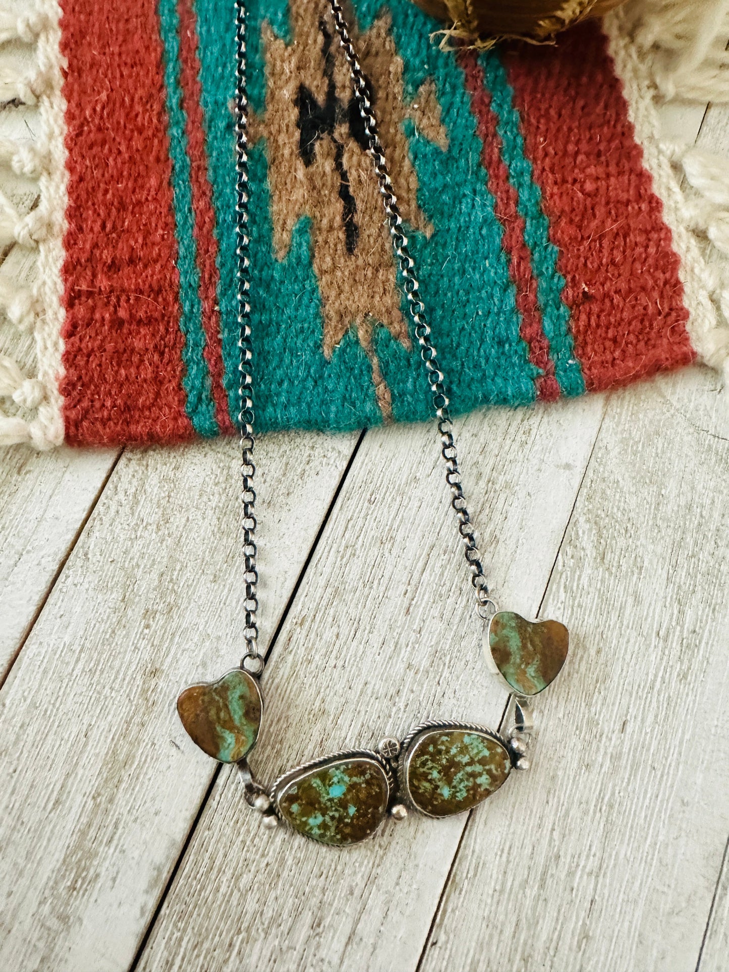 Handcrafted Sterling Silver & Royston Turquoise Heart Necklace by Jacqueline Silver