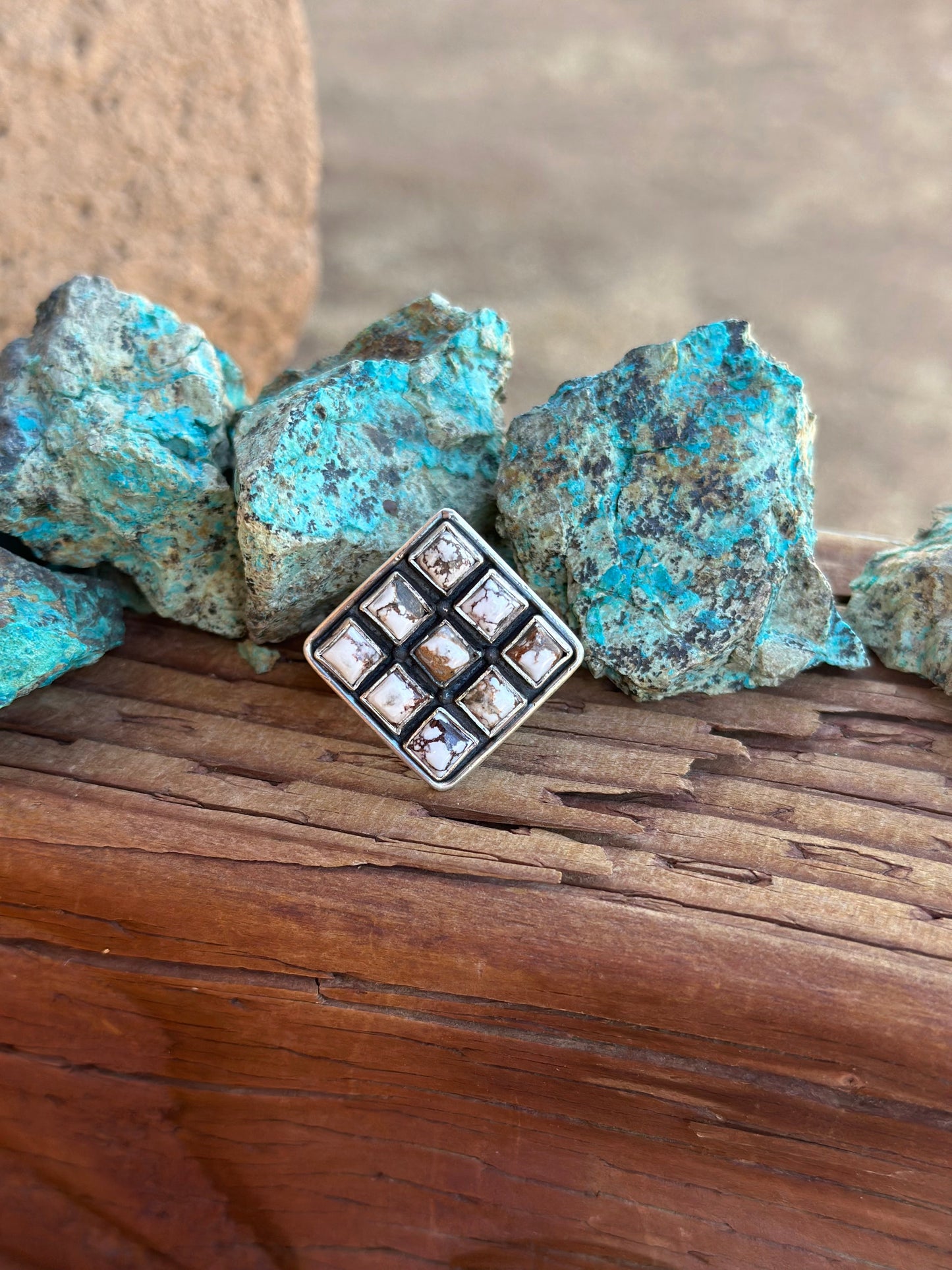 Beautiful Handmade Sterling Silver And Wild Horse Square Adjustable Ring