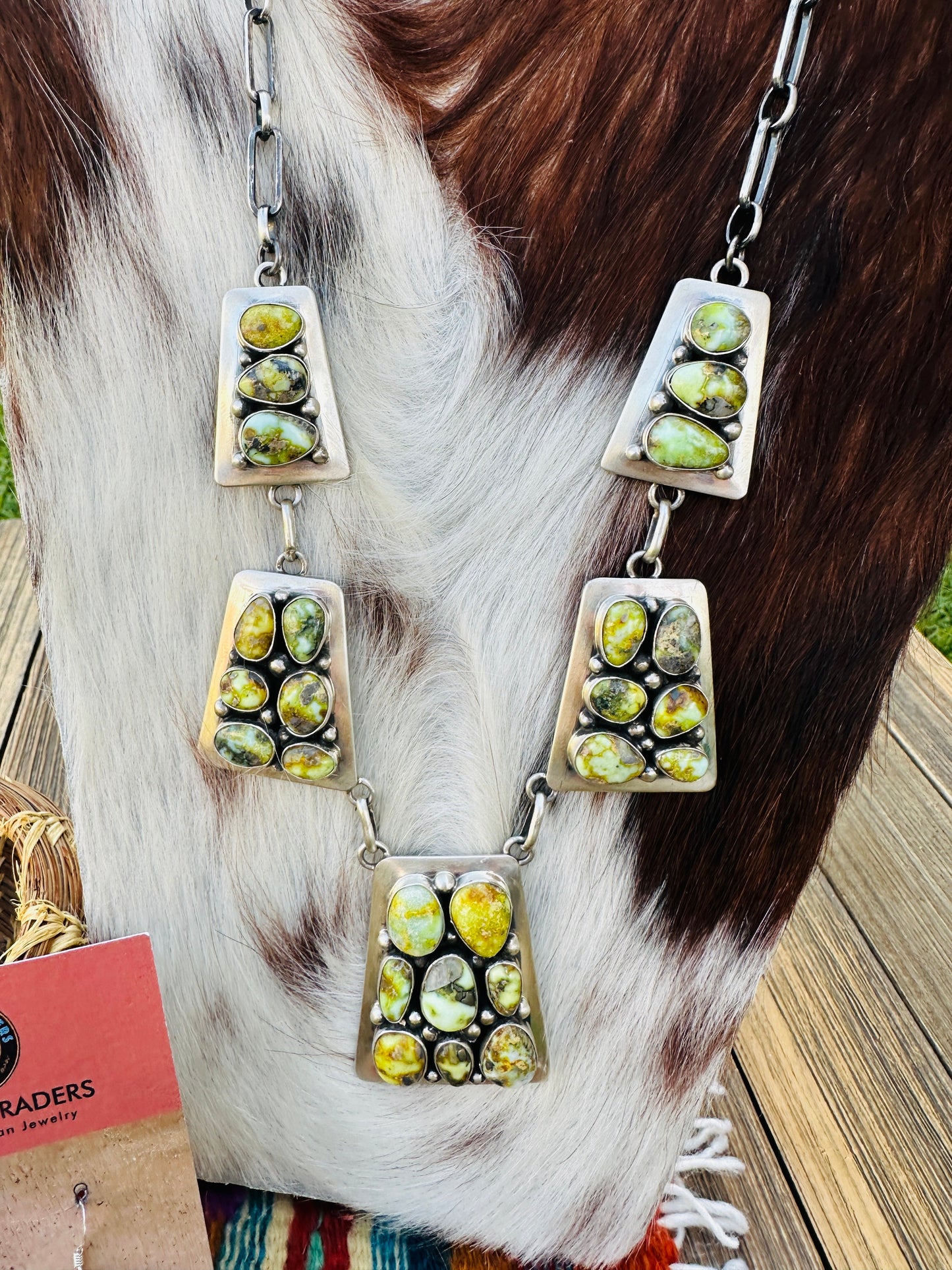 Handcrafted Palomino Turquoise & Sterling Silver Necklace and Earring Set by Charles Johnson