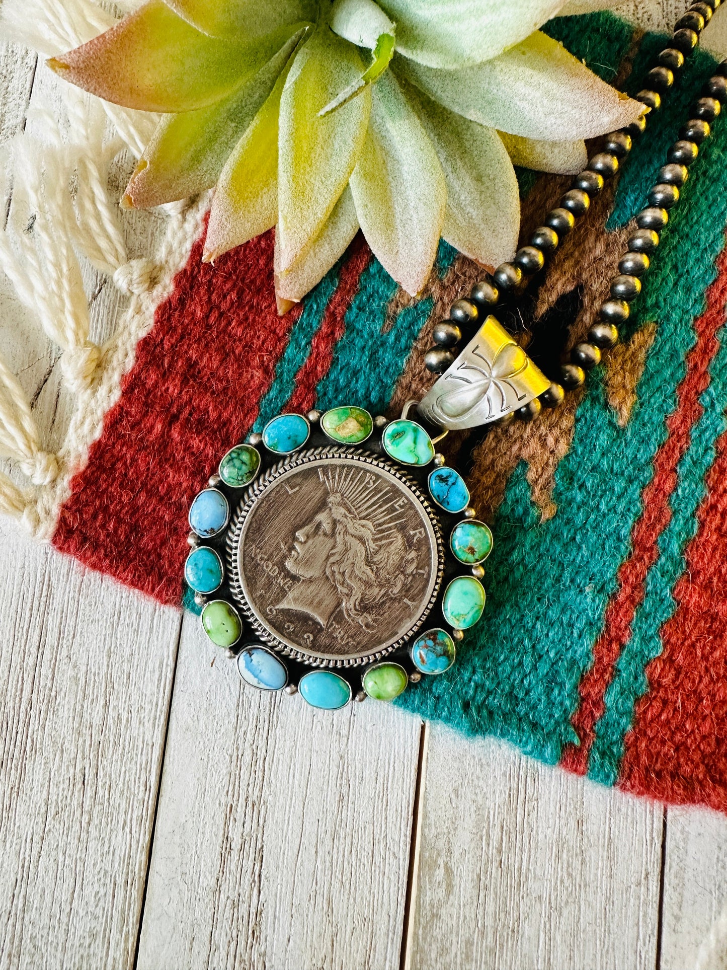 Navajo Sterling Silver & Turquoise Liberty Coin Pendant