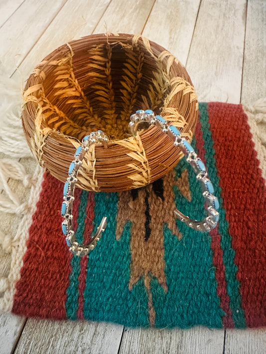 Handcrafted Turquoise & Sterling Silver Needlepoint Hoop Earrings Leslies fav