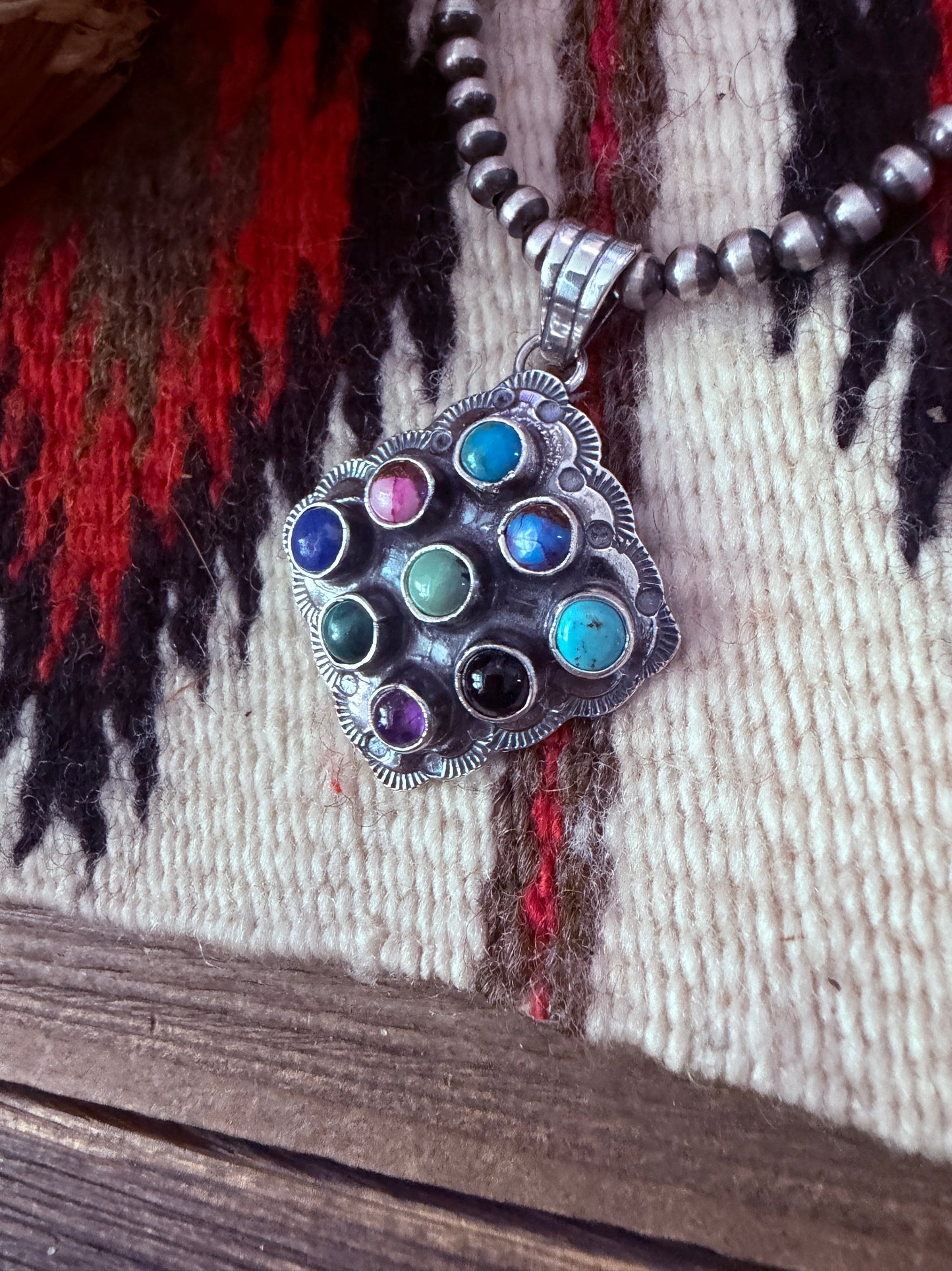 Handcrafted Sterling Silver and Multi Stone Cluster Bear Pendant by Tina Benally