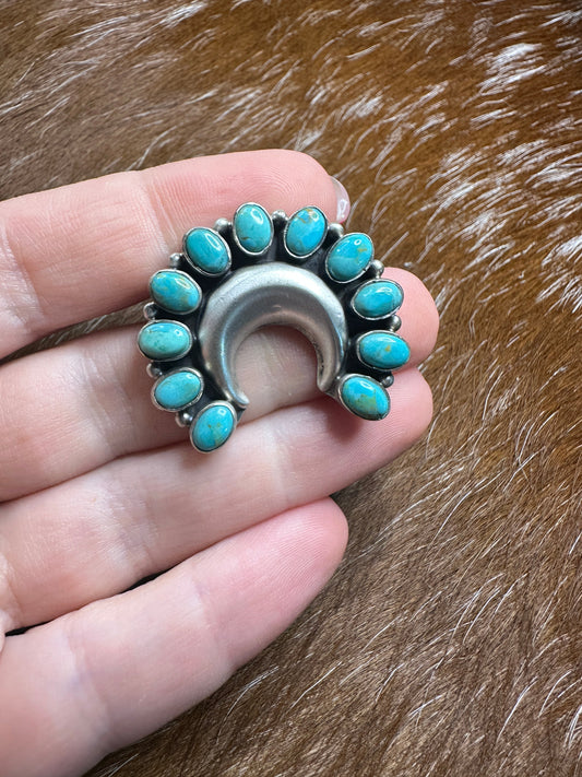 Beautiful Handmade Turquoise And Sterling Silver Adjustable Moon Ring