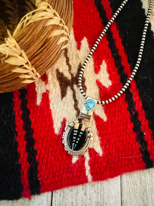 Handcrafted Sterling Silver and Multi Stone Inlay Pendant by Ray Jack