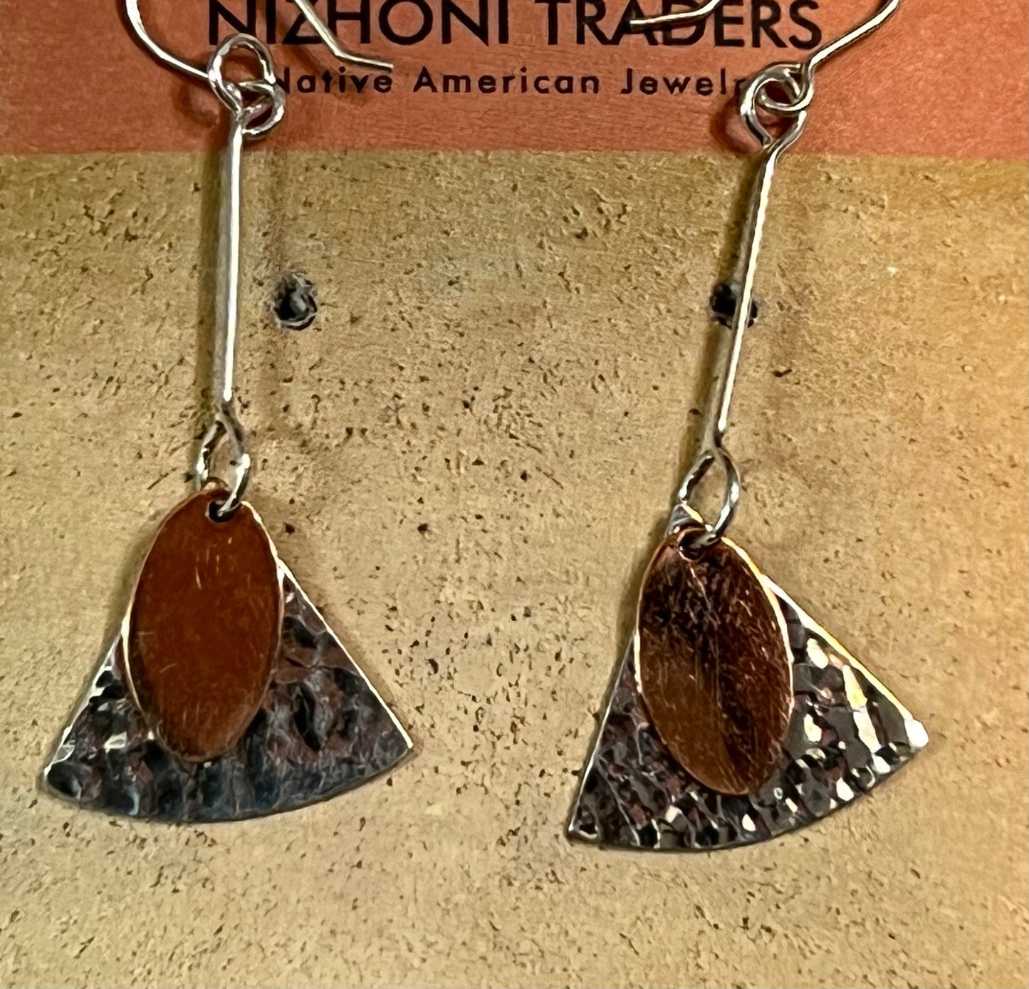 Hammered Copper & Sterling Silver Shapes Drop Earrings