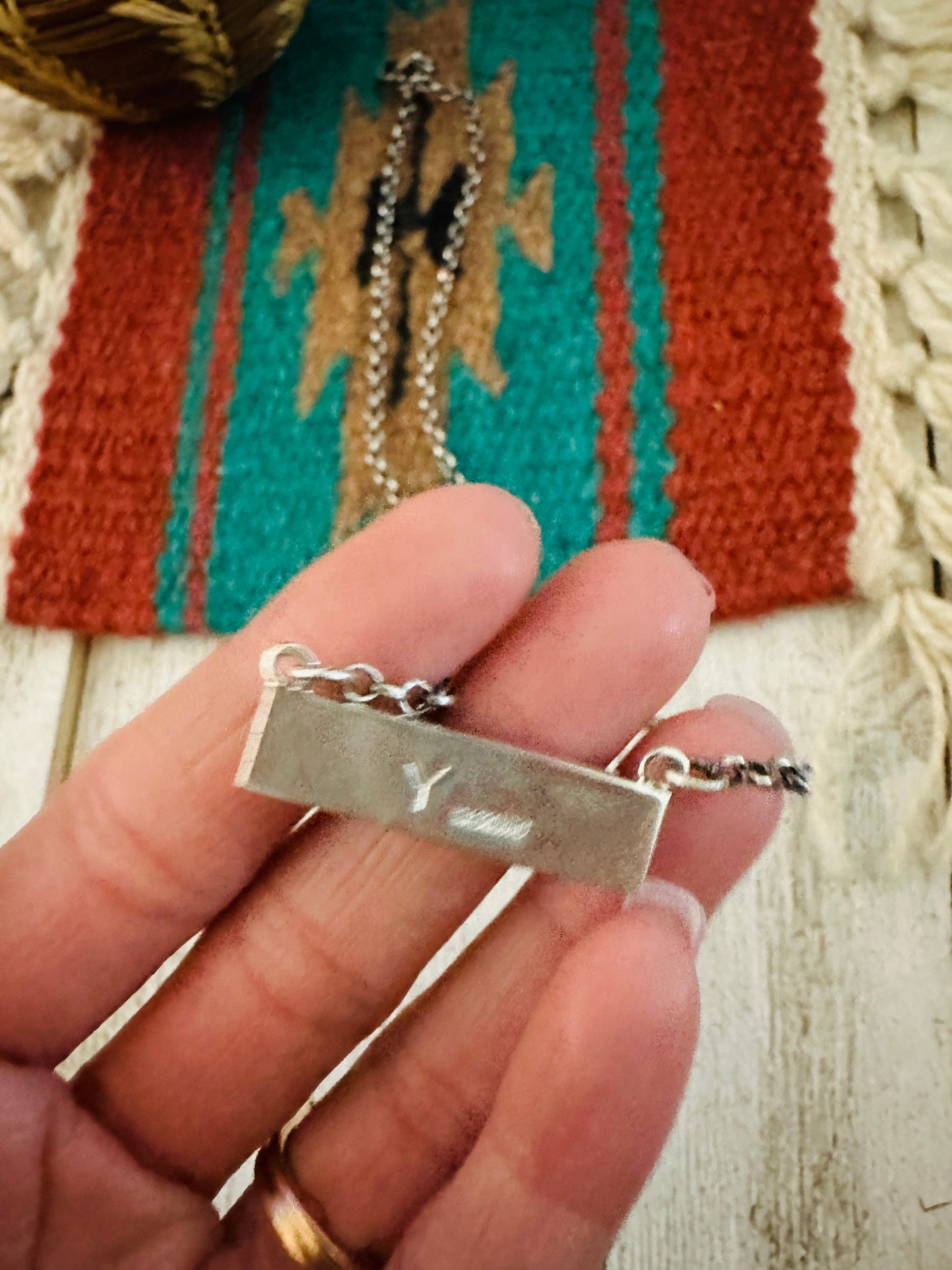 Handcrafted Multi Stone & Sterling Silver Inlay Bar Necklace