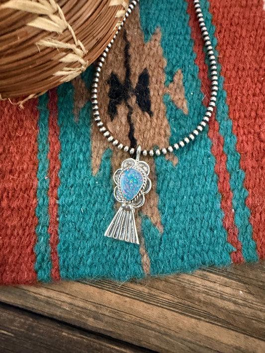 Handcrafted Sterling Silver & Blue Opal Blossom Pendant by Joseph Martinez