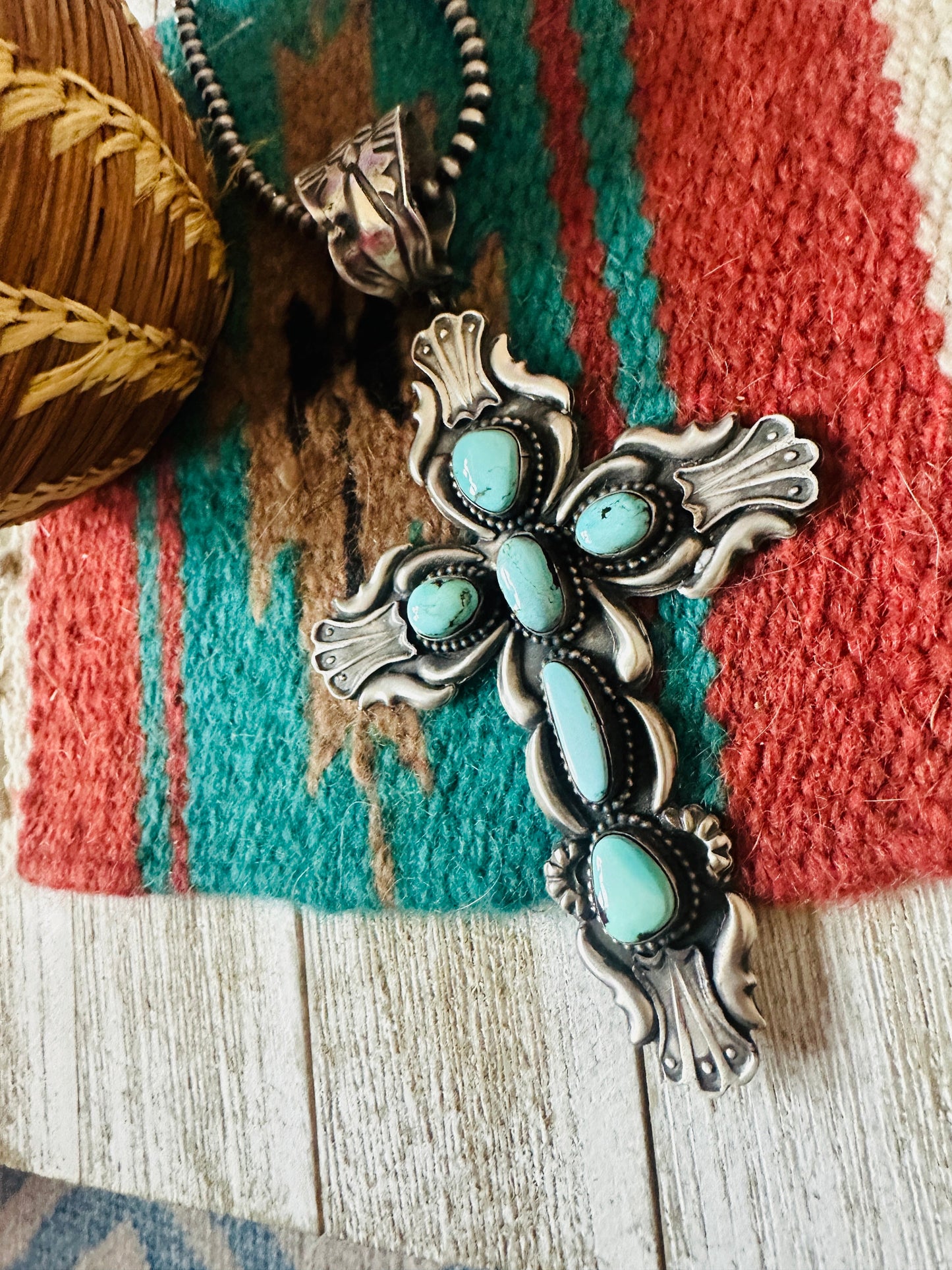 Handcrafted Sterling Silver & Turquoise Cross Pendant by Shawn Cayatineto