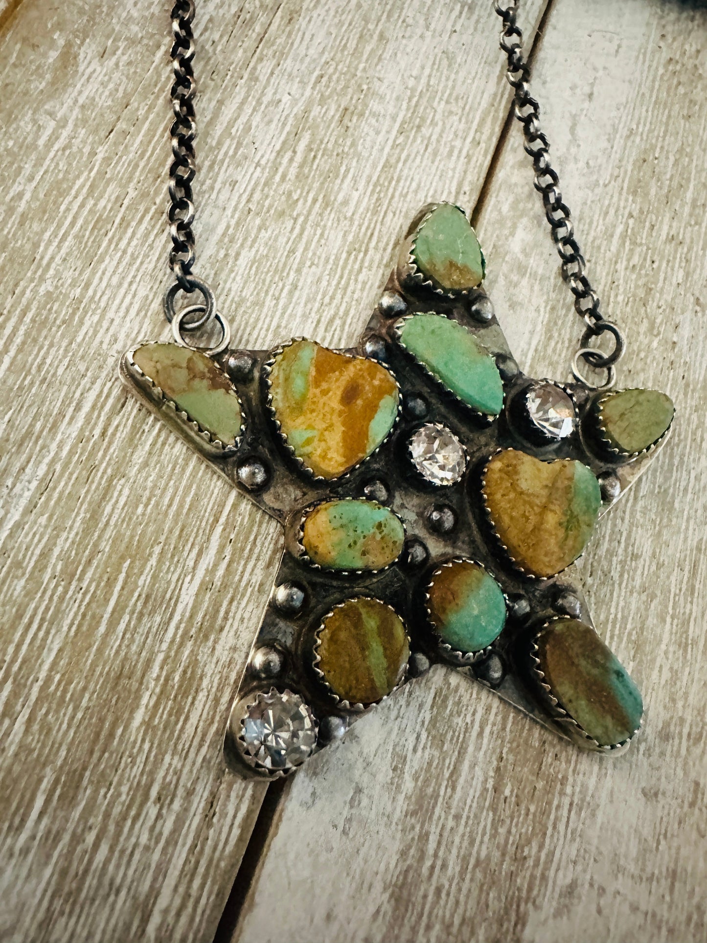 Handcrafted Sterling Silver, Royston Turquoise & CZ Star Necklace by Jacqueline Silver