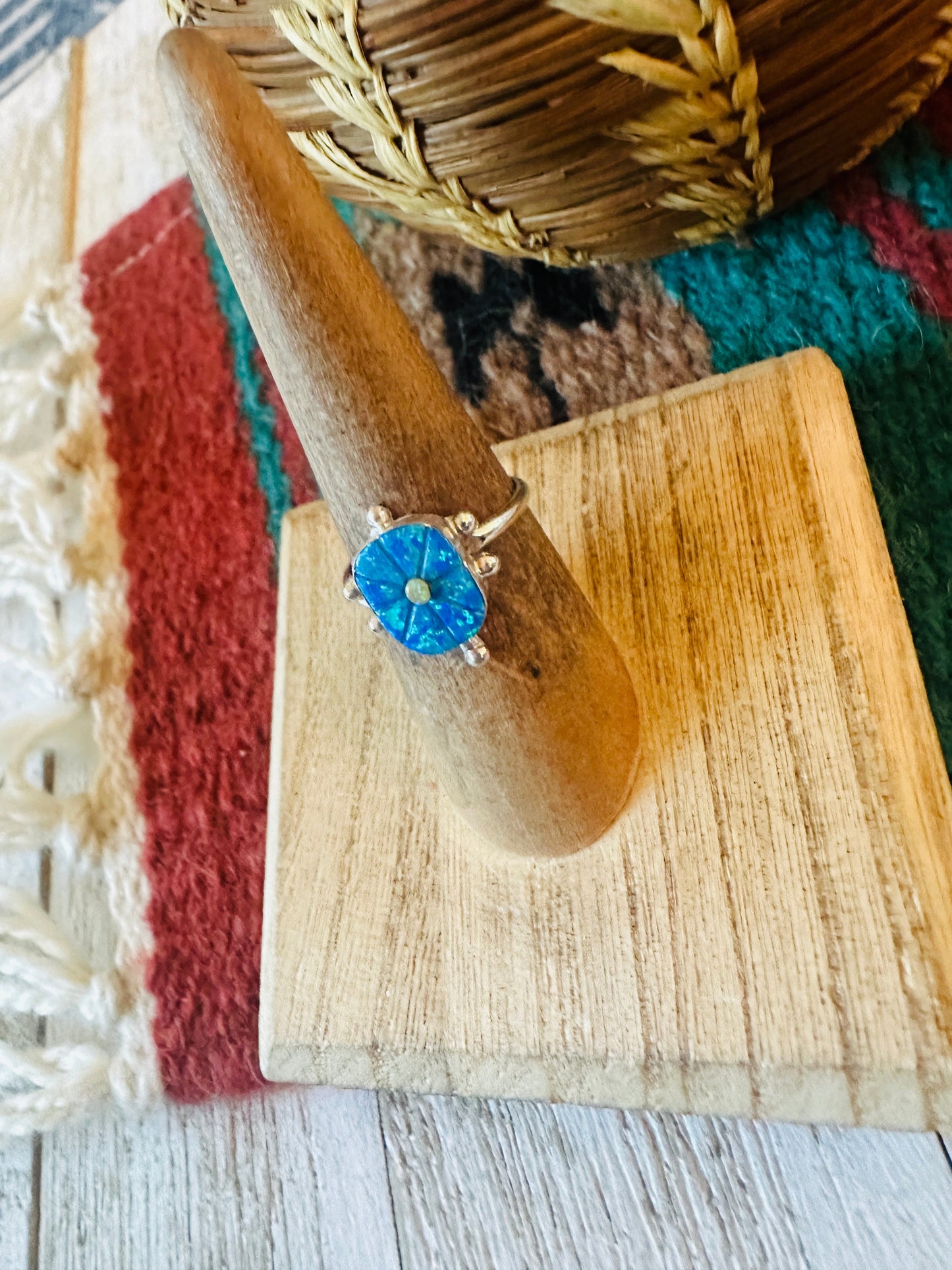 Handcrafted Sterling Silver & Blue and Yellow Opal Turtle Ring Size 6