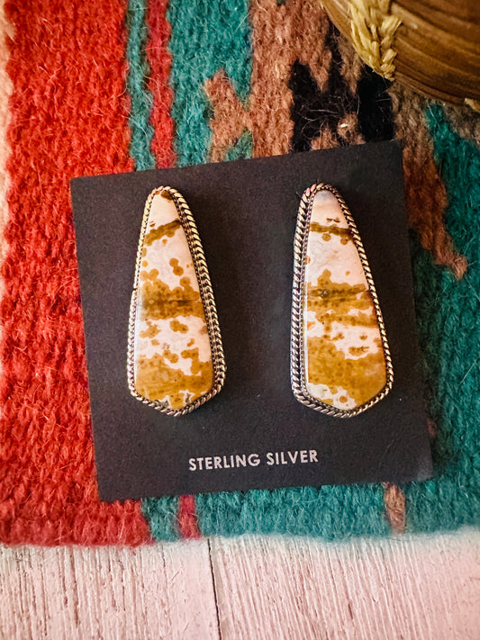 Handcrafted Jasper Sterling Silver Post Earrings Signed