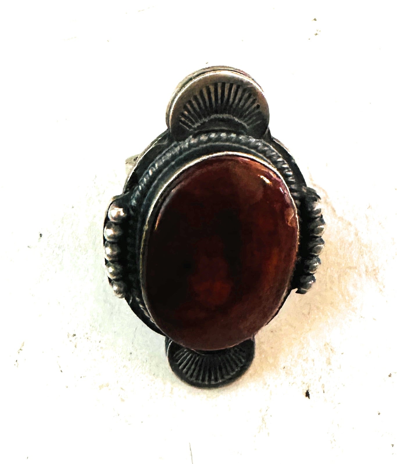 Handcrafted Orange Spiny & Sterling Silver Ring Size 7