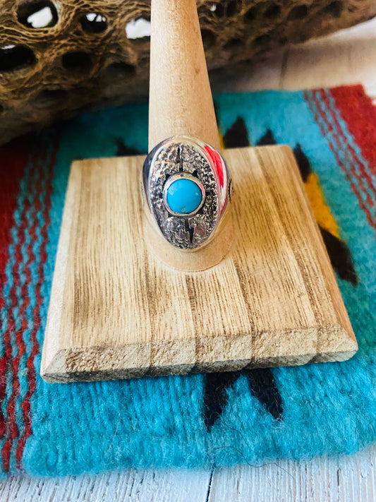 Handcrafted Kingman Turquoise & Sterling Silver Ring Size 10