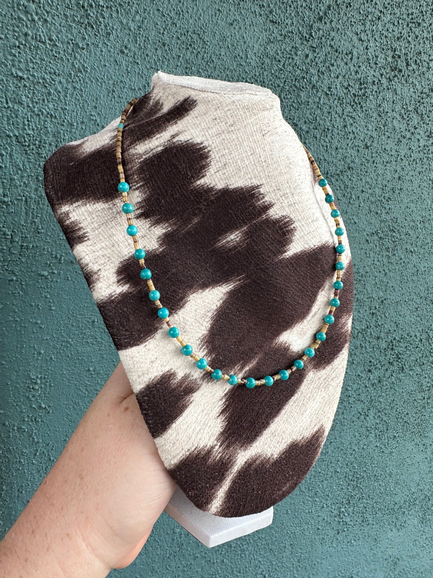 Handcrafted Turquoise And Heishi  Beaded Necklace 16”
