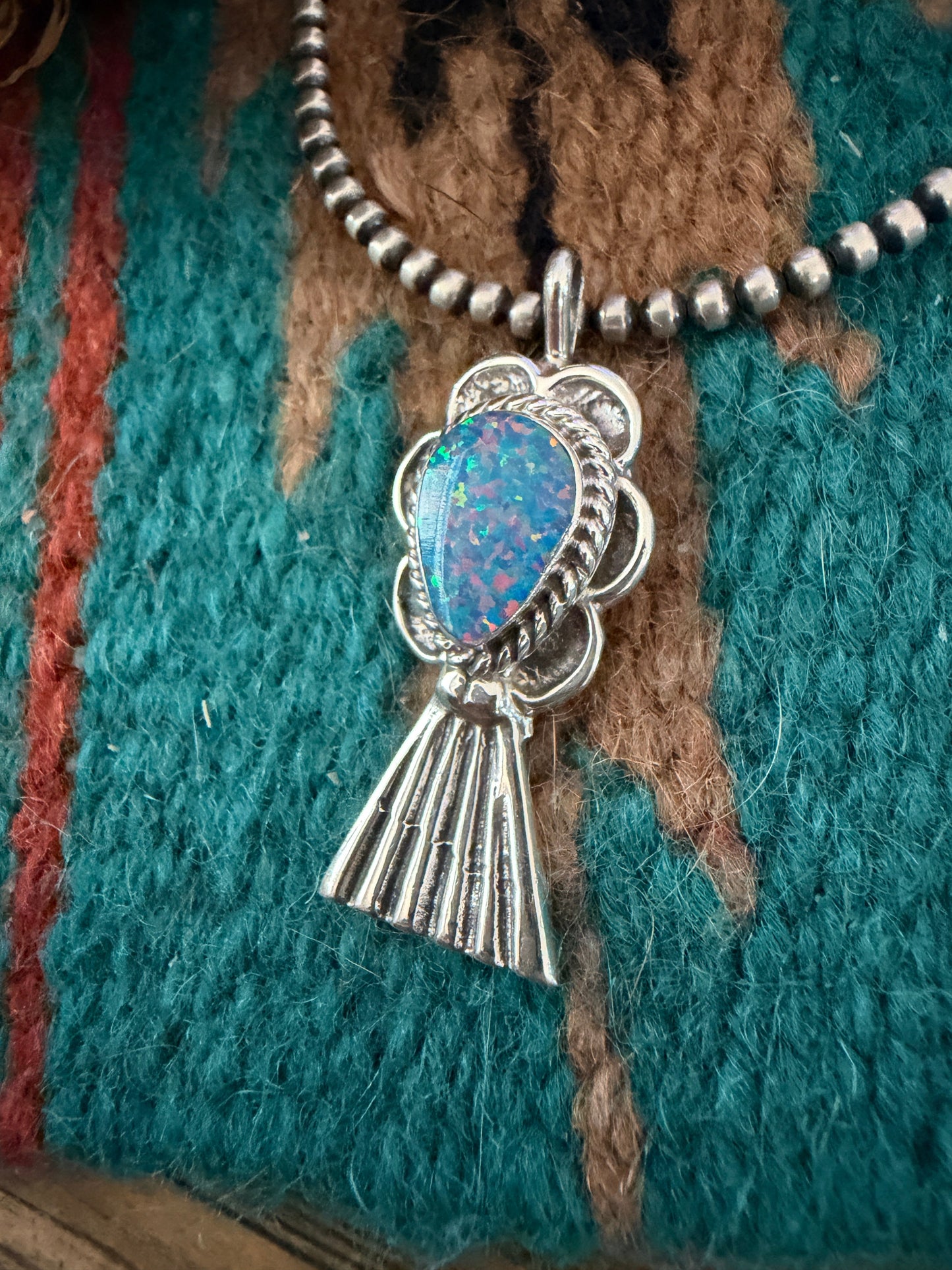 Handcrafted Sterling Silver & Blue Opal Blossom Pendant by Joseph Martinez