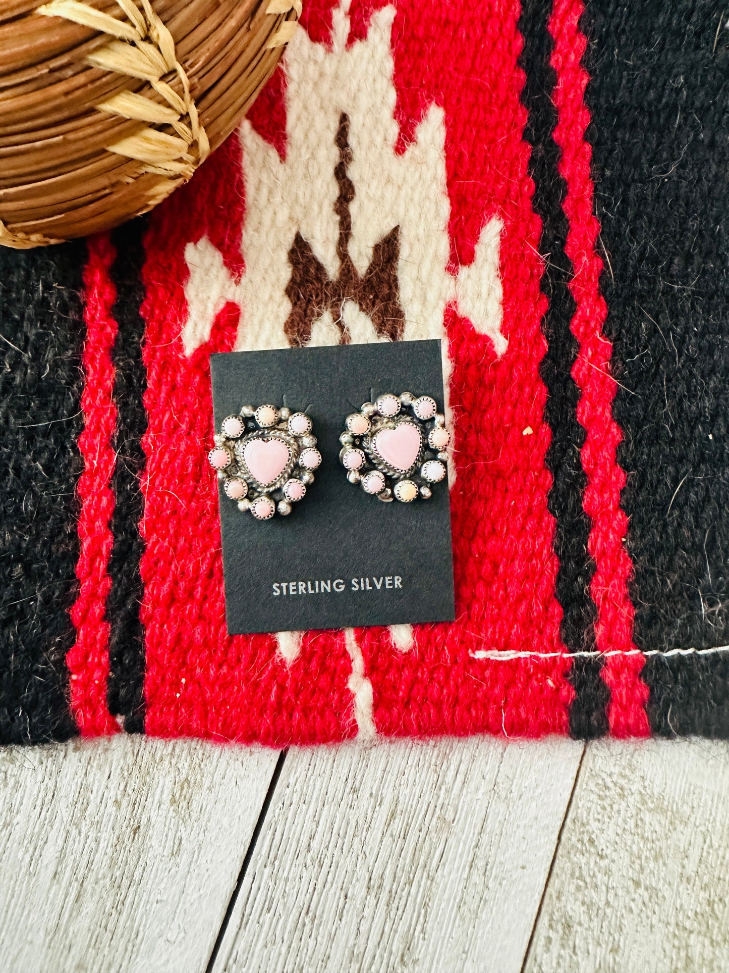 Sterling Silver & Queen Pink Conch Cluster Heart Earrings