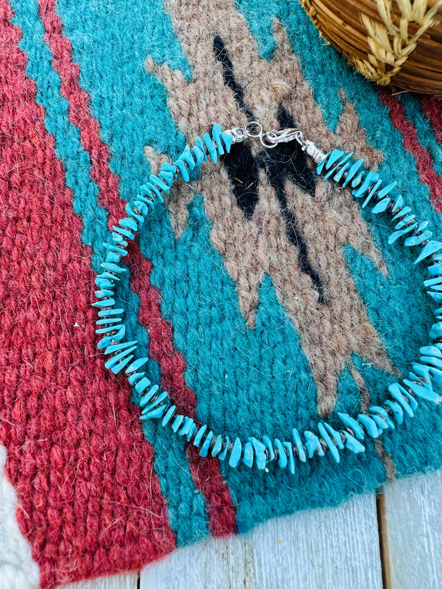 Handcrafted Chip Turquoise & Sterling Silver Beaded Bracelet