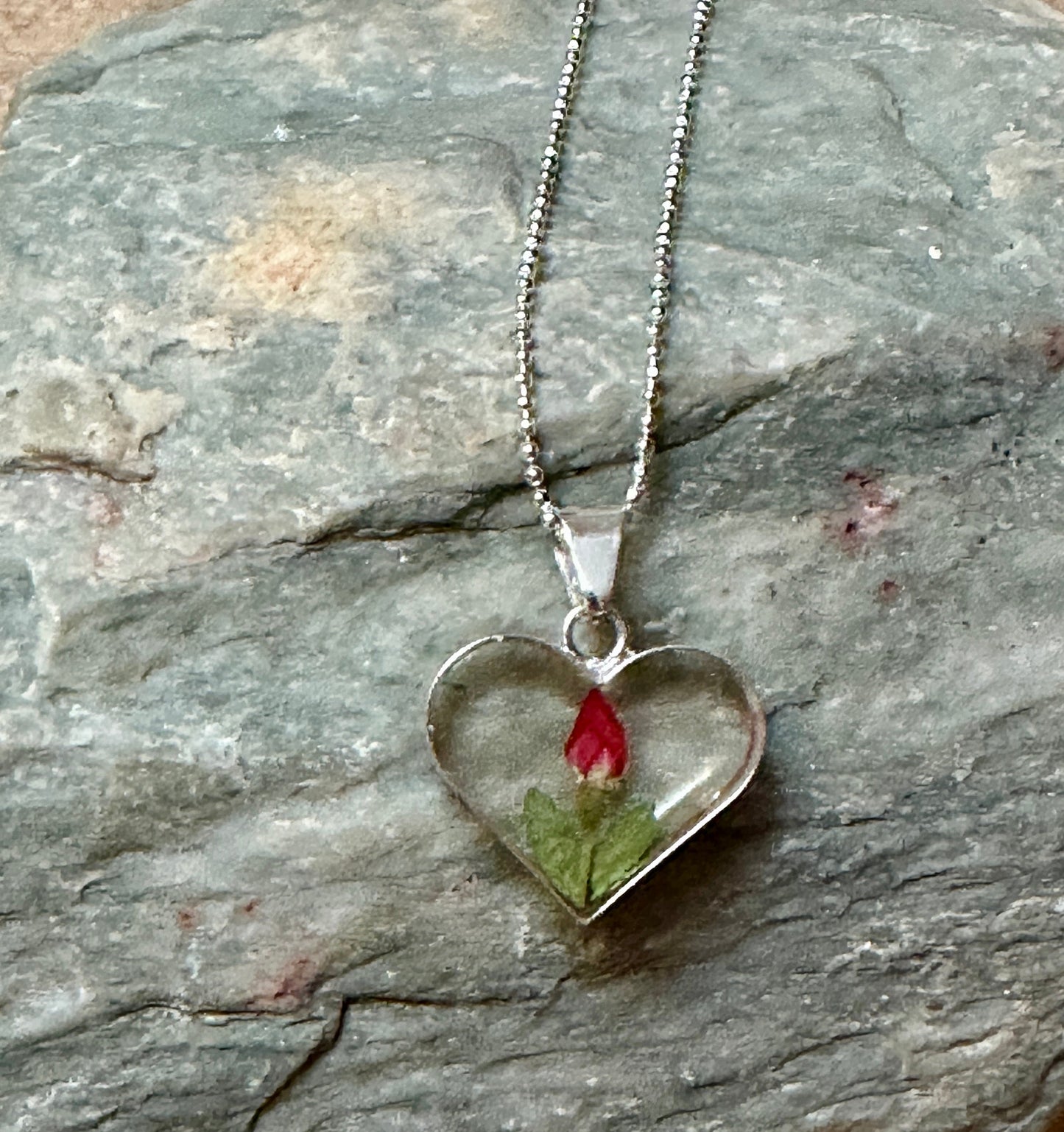 Primavera Rosebud Heart Sterling Silver Necklace