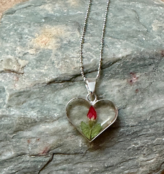 Primavera Rosebud Heart Sterling Silver Necklace