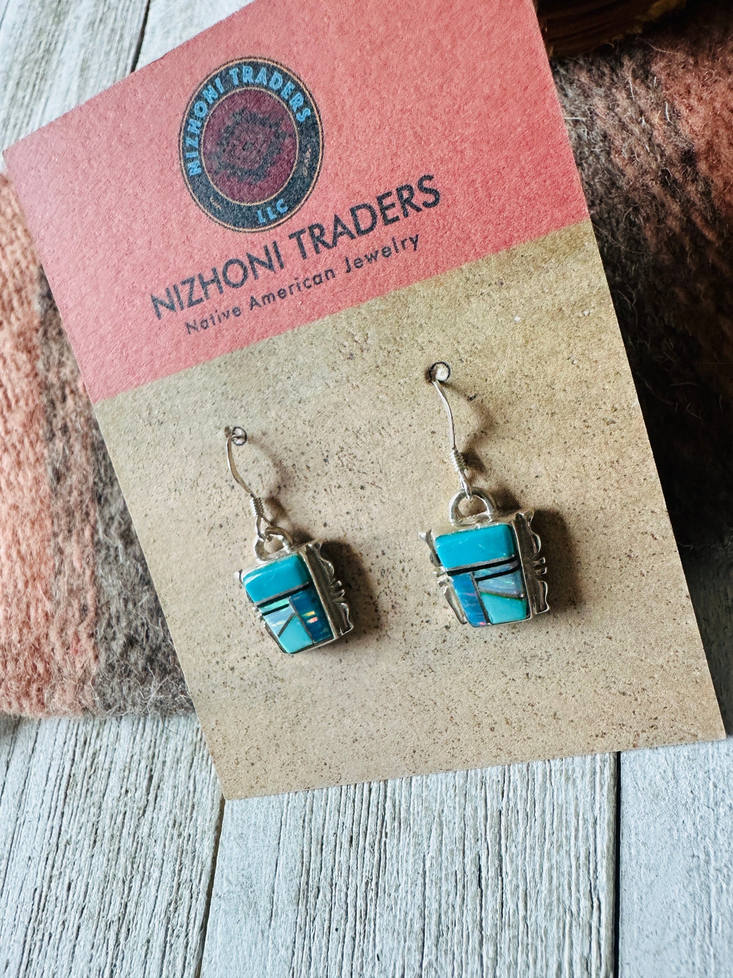 Handcrafted Sterling Silver & Multi Stone Inlay Dangle Earrings