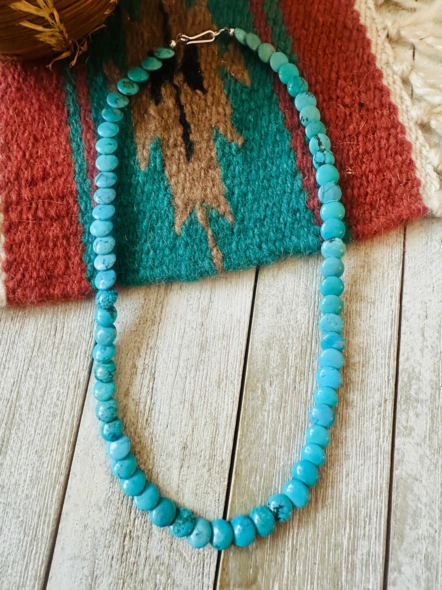 Handcrafted Turquoise & Sterling Silver 16” Beaded Necklace