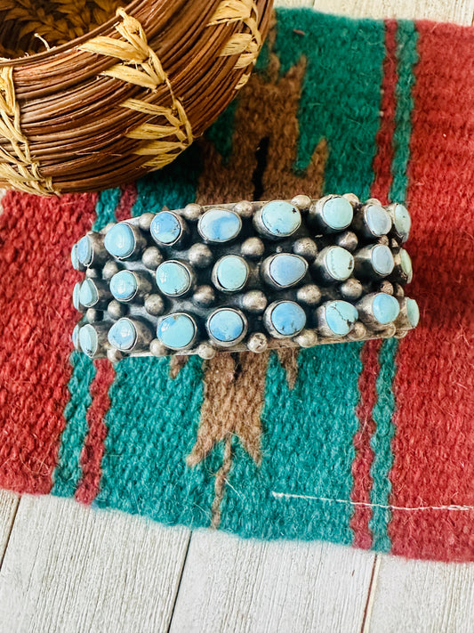 Sterling Silver & Golden Hills Turquoise Cluster Cuff Bracelet /
