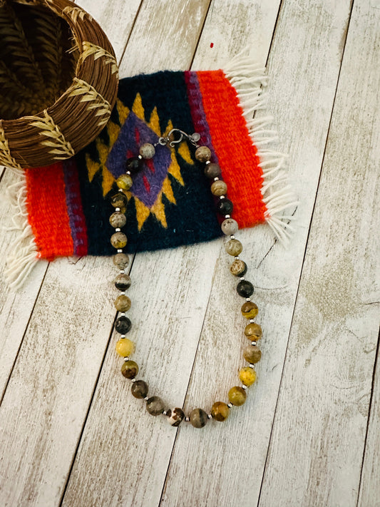 Handcrafted Sterling Silver Pearl & Bumblebee  Beaded Necklace