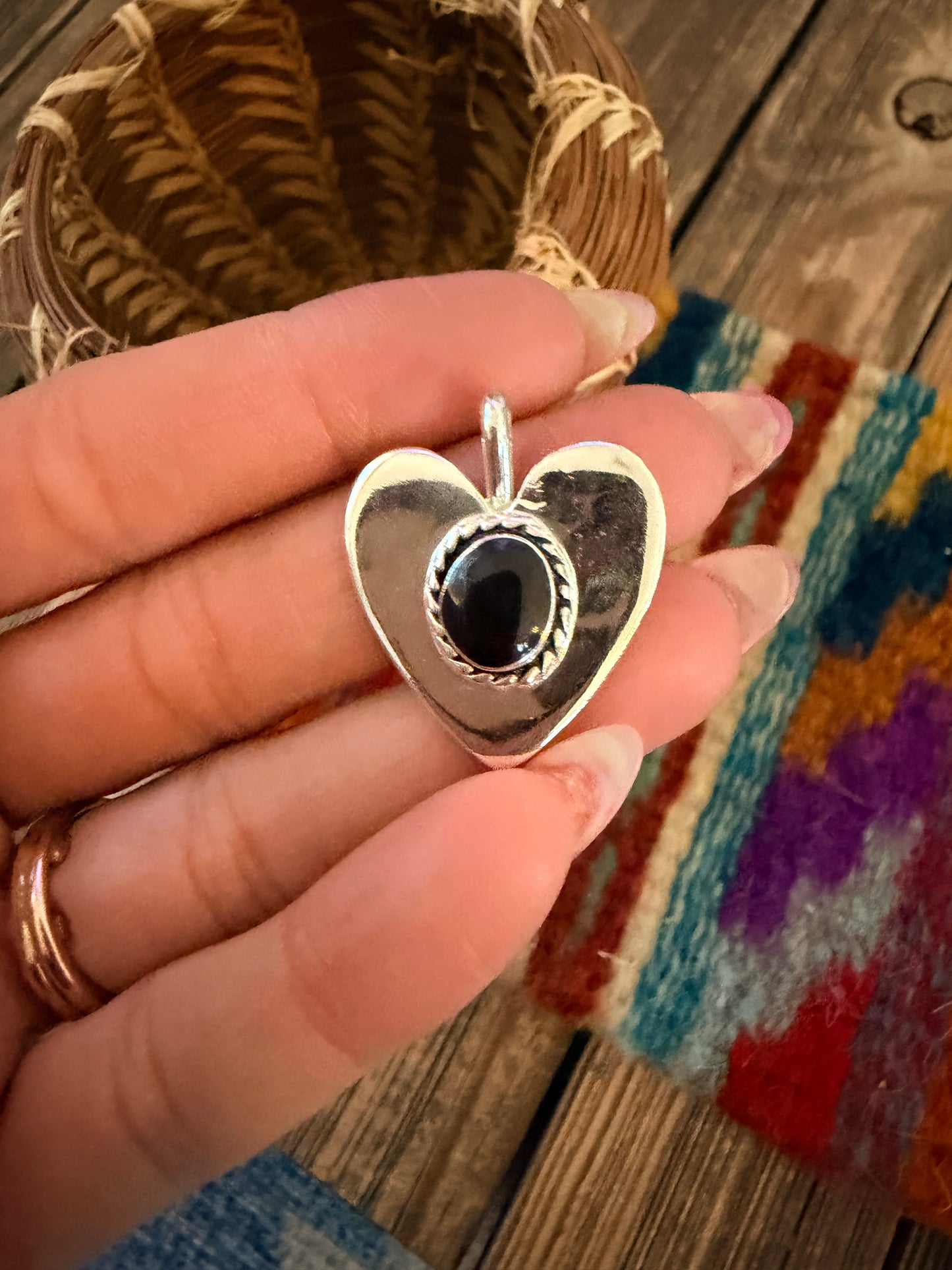Handcrafted Sterling Silver & Onyx Heart Pendant by Joseph Martinez
