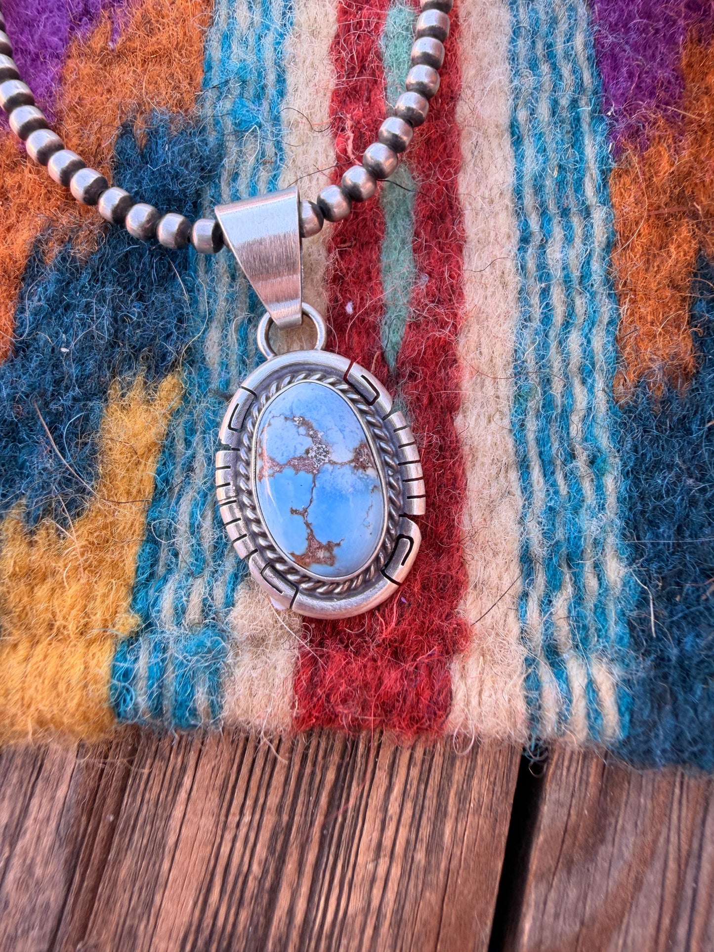 Handcrafted Sterling Silver & Golden Hills Turquoise Pendant by David Skeets