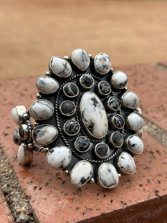 Handcrafted White Buffalo & Sterling Silver Cluster Cuff Bracelet