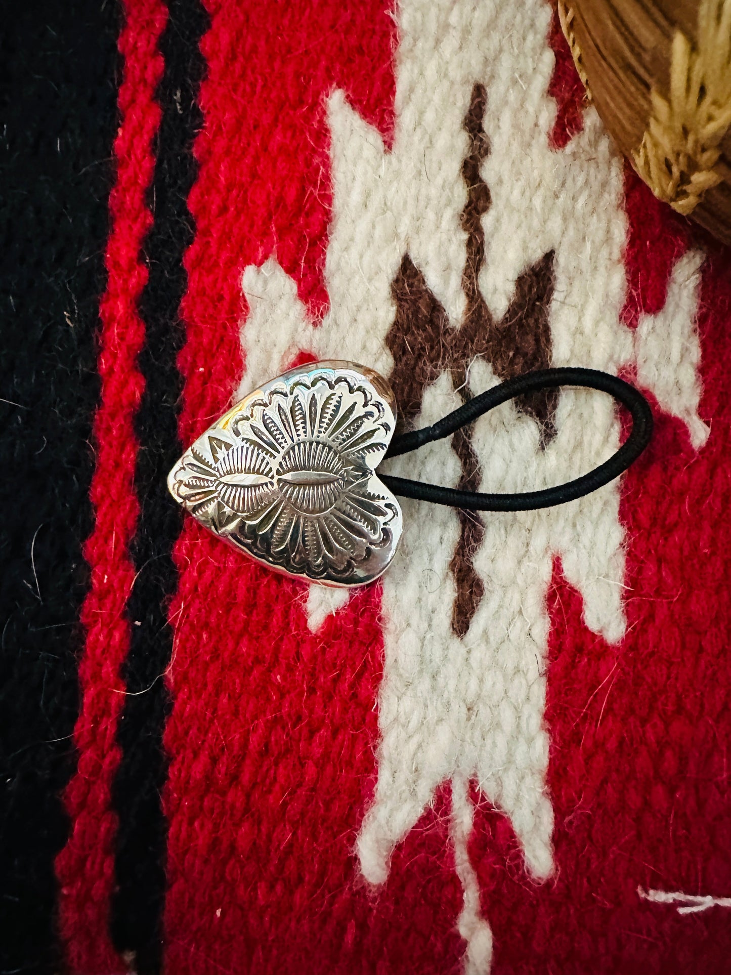 Handcrafted Hand Stamped Sterling Silver Heart Hair Tie
