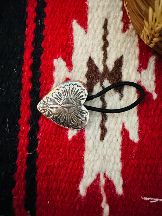 Handcrafted Hand Stamped Sterling Silver Heart Hair Tie