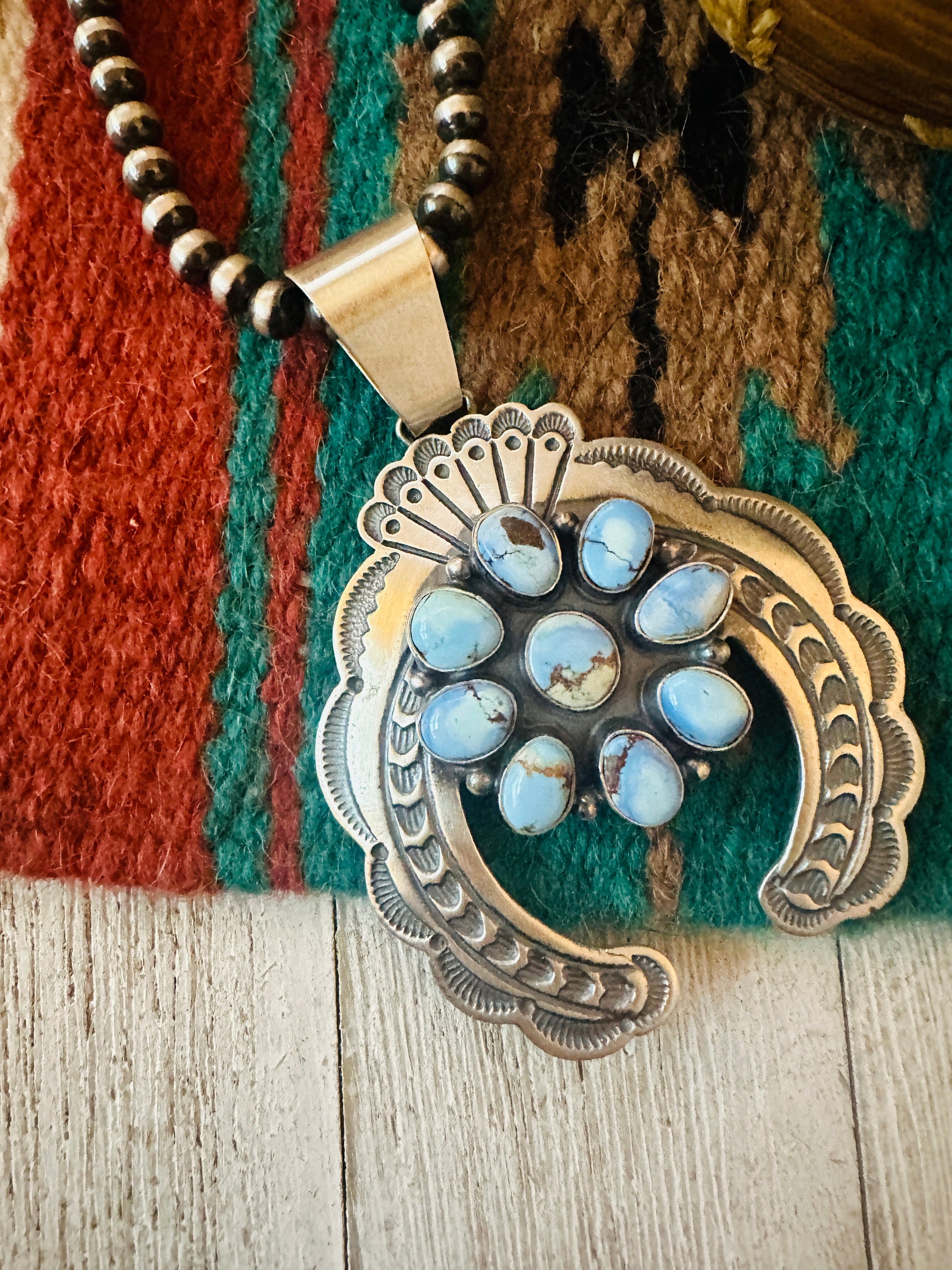 Sterling store Turquoise Navajo Naja pendant*Signed