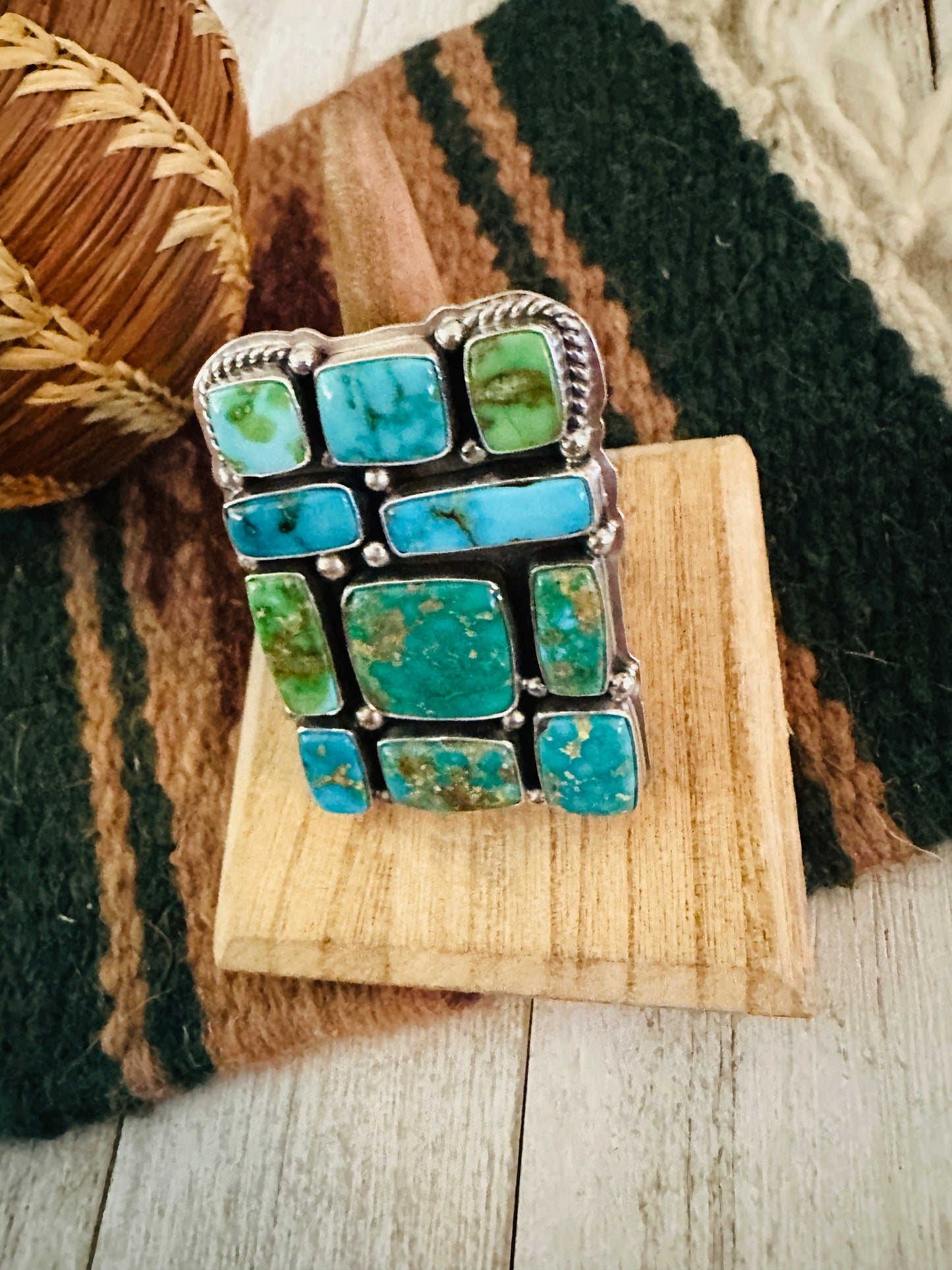 Handcrafted Sonoran Mountain Turquoise & Sterling Silver Adjustable Cluster Ring