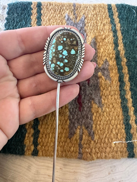 Handcrafted Turquoise & Sterling Silver Hair Pin Signed