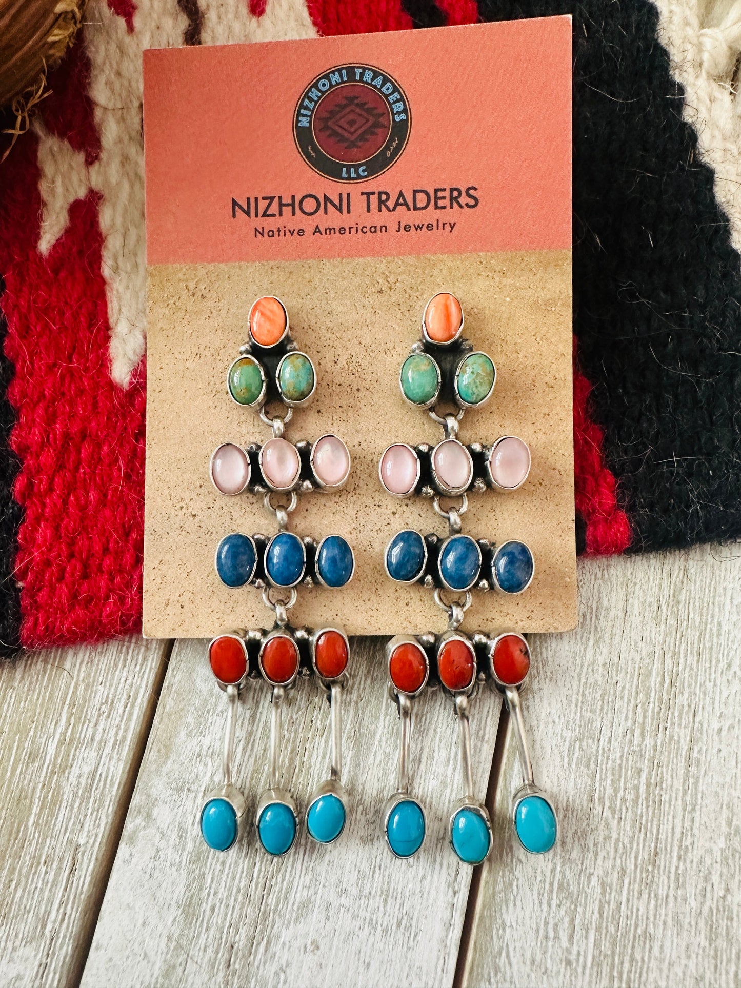 Handcrafted Multi Stone & Sterling Silver Chandelier Dangle Earrings